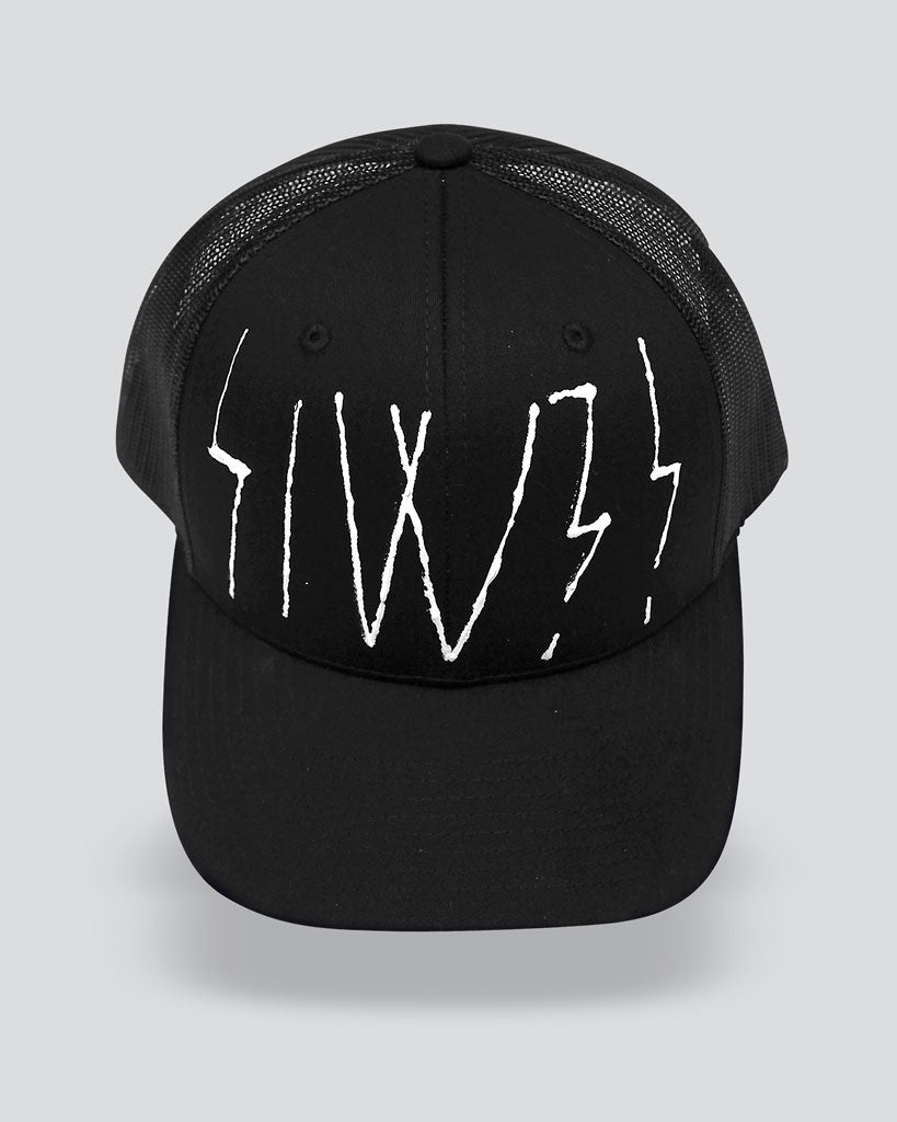 SIW?! Black PUNK LIGHTNING Mesh Trucker Cap